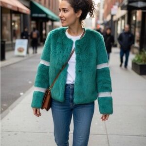 ANTHROPOLOGI MOLLIOLLI TURQUOISE ECO SAFE FUR TISSAVEL FRANCE SIZE M NWT